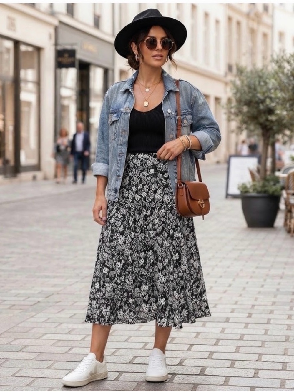 Ralph Lauren Black and White Floral A-Line Skirt